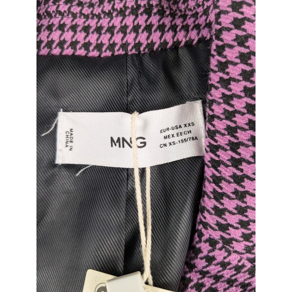 NWT‎ Mango MNG Houndstooth Blazer Womens XXS Purple Black Americana Carlota Coat - Picture 3 of 16